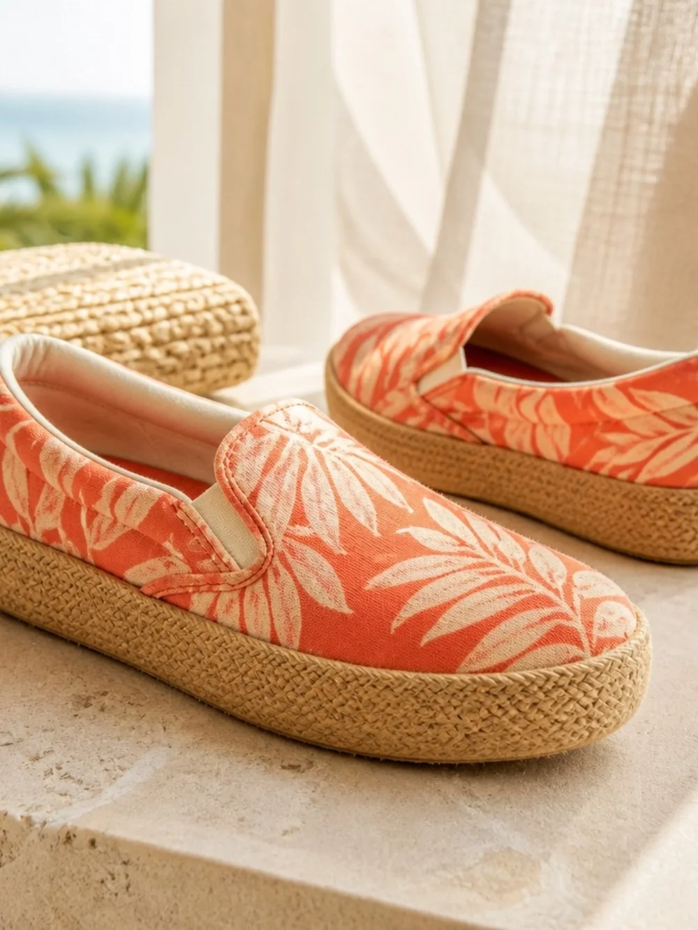 Vans Coral Tropical Floral Slip-On Espadrilles Sneakers Women's Size 10